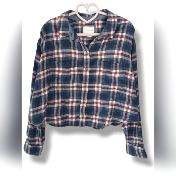 American Eagle Flannel Button Down Shirt 100% Cotton - Picture 3 of 6